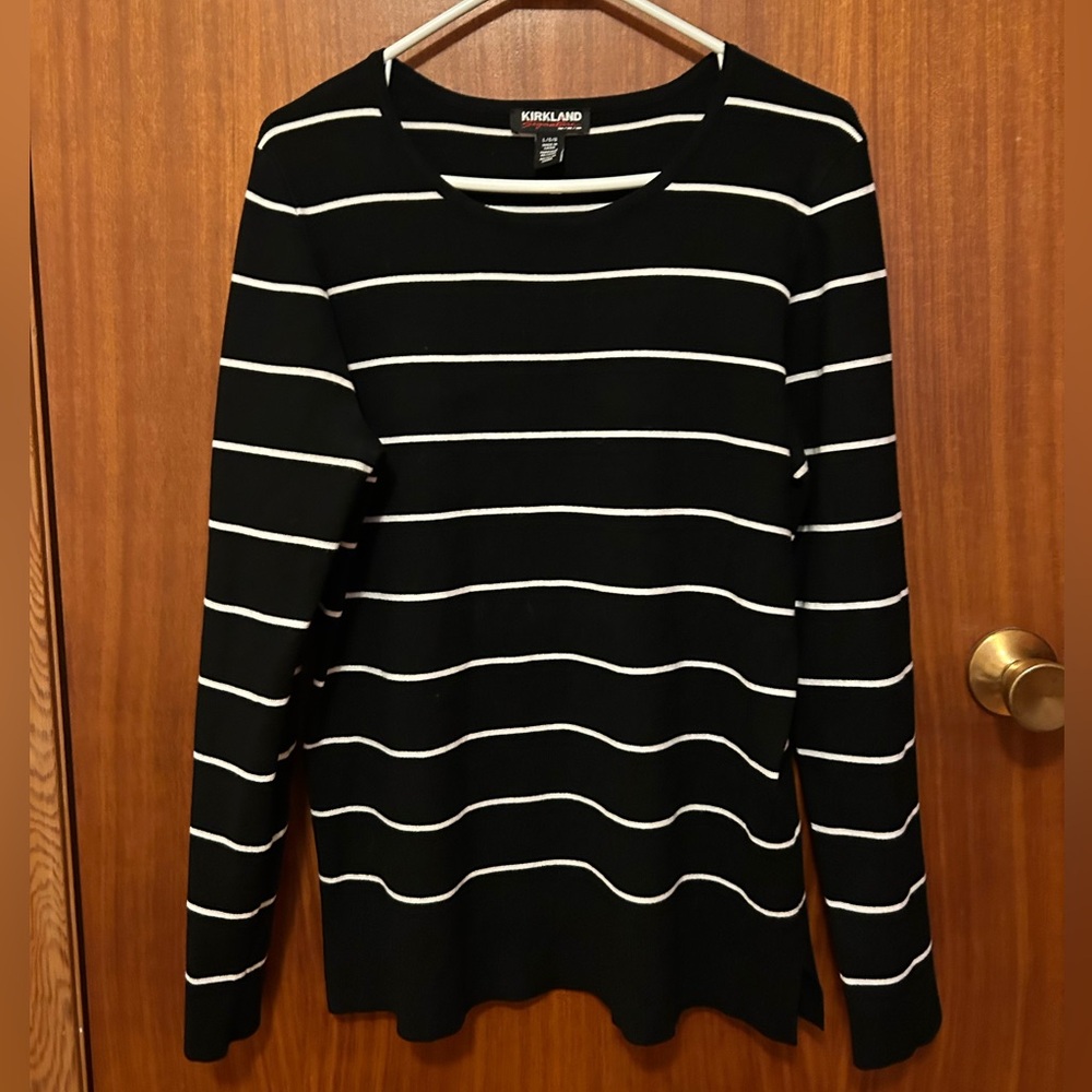 Kirkland Signature Black Sweater with White Stripes